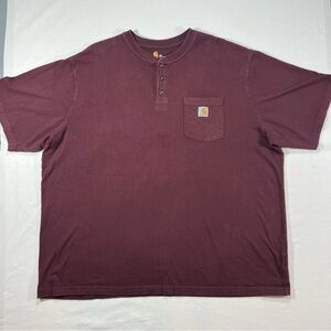 Carhartt Henley Pocket T Shirt Mens 3XL Burgundy Original Fit Workwear